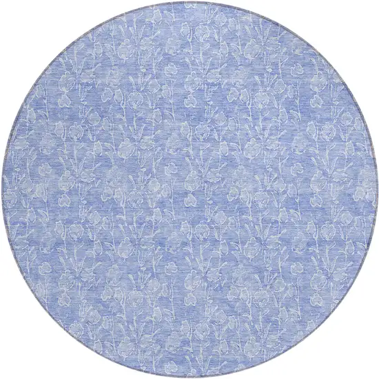 8' Denim Blue And Ivory Round Floral Washable Indoor Outdoor Area Rug Photo 2
