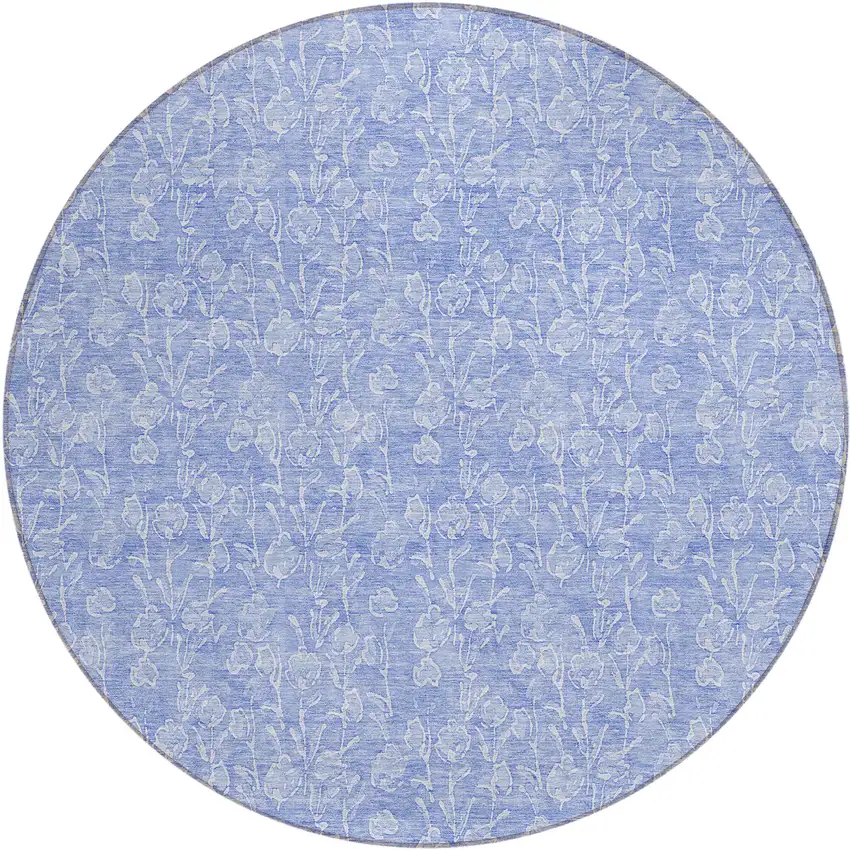 8' Denim Blue And Ivory Round Floral Washable Indoor Outdoor Area Rug Photo 2