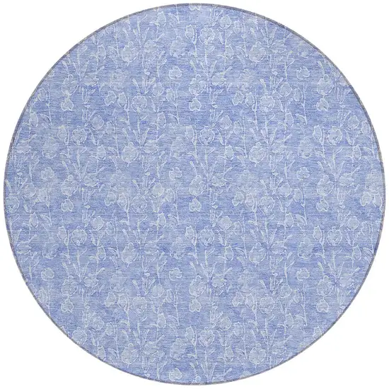 8' Denim Blue And Ivory Round Floral Washable Indoor Outdoor Area Rug Photo 5