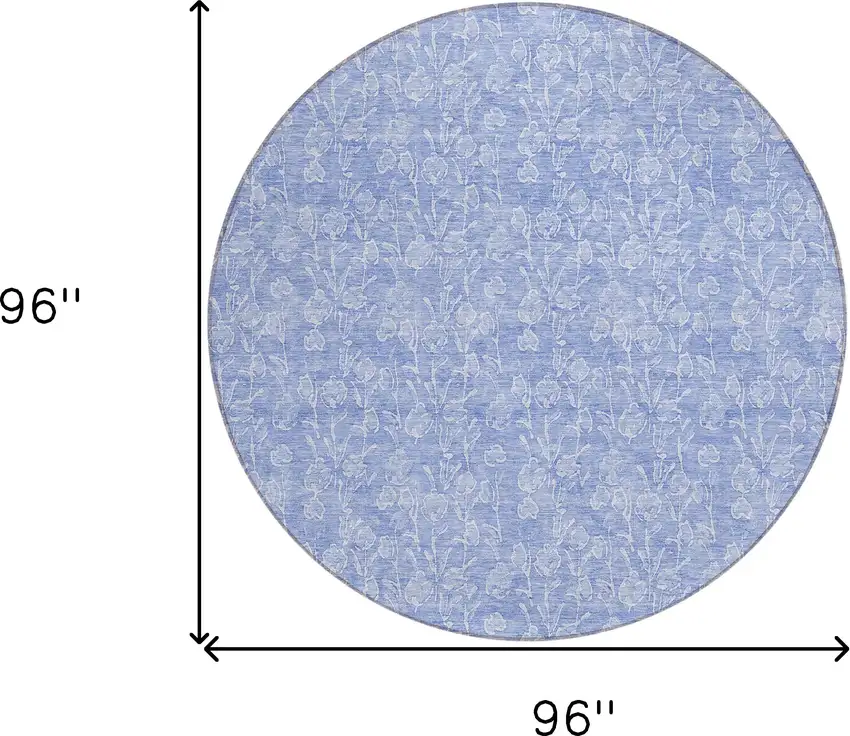 8' Denim Blue And Ivory Round Floral Washable Indoor Outdoor Area Rug Photo 3