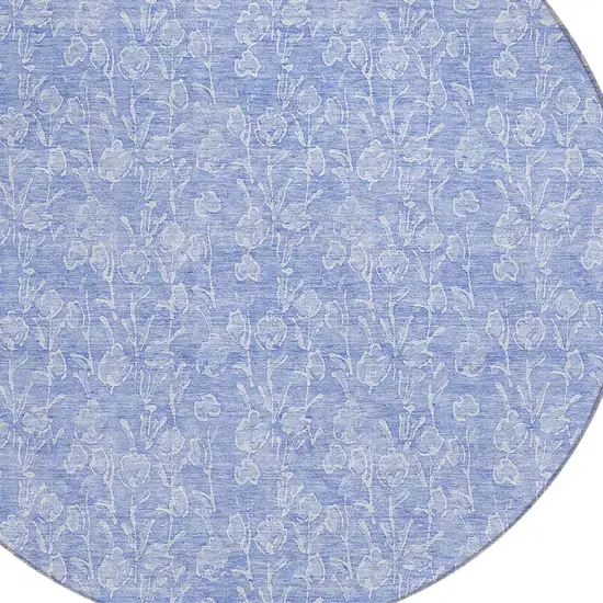 8' Denim Blue And Ivory Round Floral Washable Indoor Outdoor Area Rug Photo 4