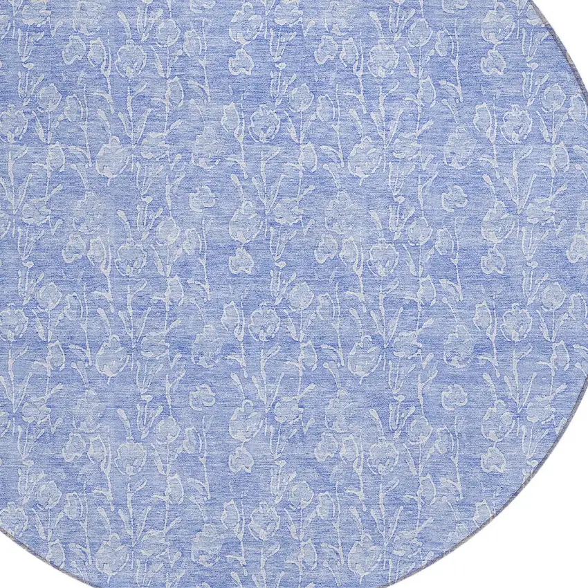 8' Denim Blue And Ivory Round Floral Washable Indoor Outdoor Area Rug Photo 4