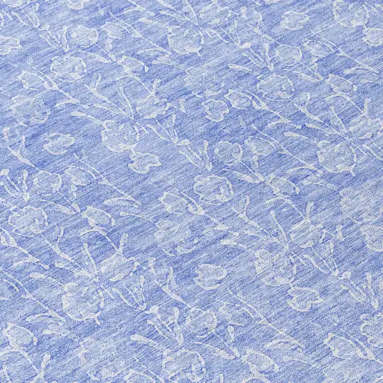 8' Denim Blue And Ivory Round Floral Washable Indoor Outdoor Area Rug Photo 8
