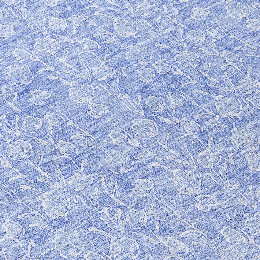8' Denim Blue And Ivory Round Floral Washable Indoor Outdoor Area Rug Photo 8