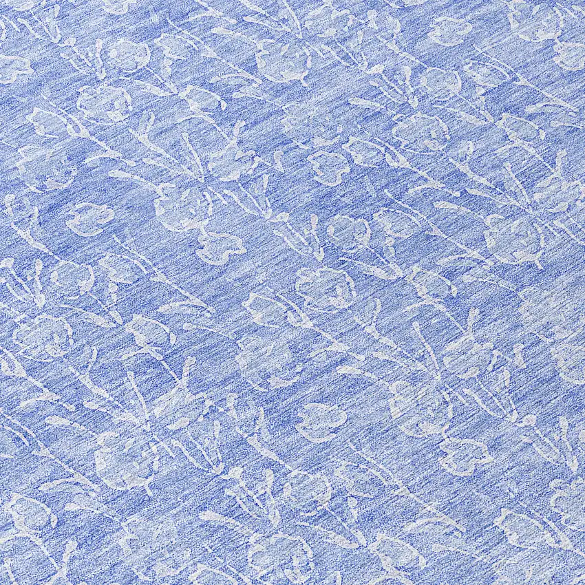 8' Denim Blue And Ivory Round Floral Washable Indoor Outdoor Area Rug Photo 8