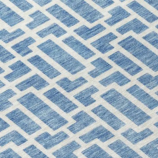 8' Denim Blue And Ivory Round Geometric Washable Indoor Outdoor Area Rug Photo 8