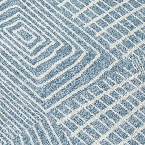 8' Denim Blue And Ivory Round Geometric Washable Indoor Outdoor Area Rug Photo 8