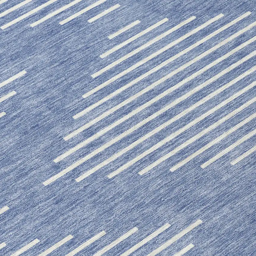 8' Denim Blue And Ivory Round Geometric Washable Indoor Outdoor Area Rug Photo 7