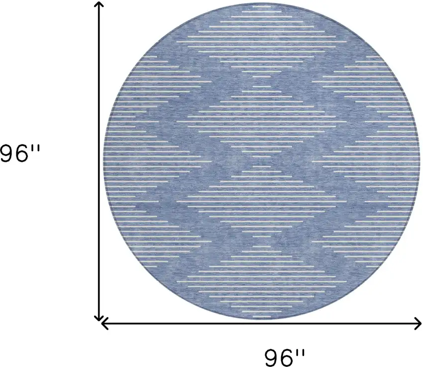8' Denim Blue And Ivory Round Geometric Washable Indoor Outdoor Area Rug Photo 3