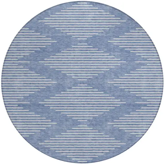 8' Denim Blue And Ivory Round Geometric Washable Indoor Outdoor Area Rug Photo 2
