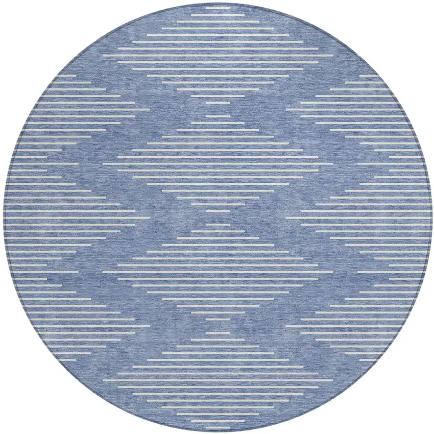 8' Denim Blue And Ivory Round Geometric Washable Indoor Outdoor Area Rug Photo 2