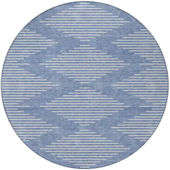 8' Denim Blue And Ivory Round Geometric Washable Indoor Outdoor Area Rug Photo 4