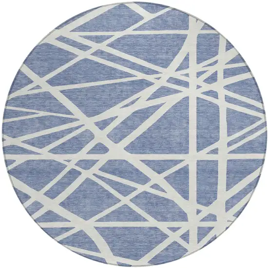 8' Denim Blue And Ivory Round Geometric Washable Indoor Outdoor Area Rug Photo 2