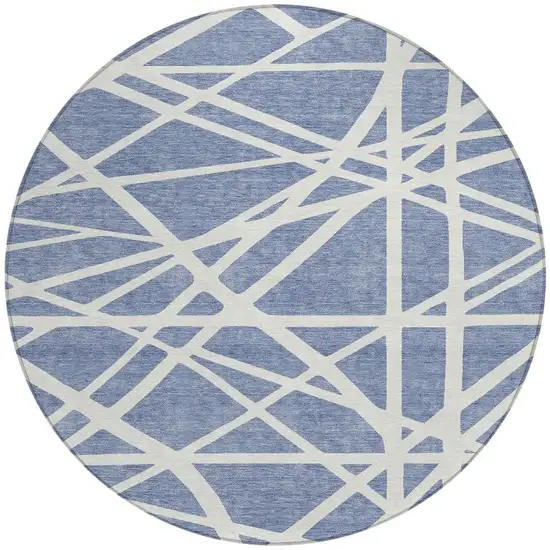 8' Denim Blue And Ivory Round Geometric Washable Indoor Outdoor Area Rug Photo 4