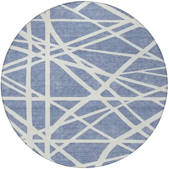 8' Denim Blue And Ivory Round Geometric Washable Indoor Outdoor Area Rug Photo 5