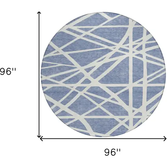 8' Denim Blue And Ivory Round Geometric Washable Indoor Outdoor Area Rug Photo 3