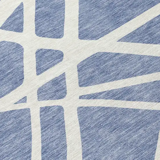 8' Denim Blue And Ivory Round Geometric Washable Indoor Outdoor Area Rug Photo 8