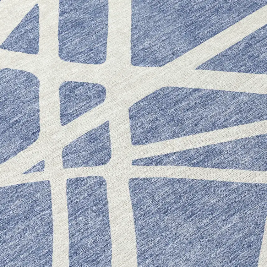 8' Denim Blue And Ivory Round Geometric Washable Indoor Outdoor Area Rug Photo 8