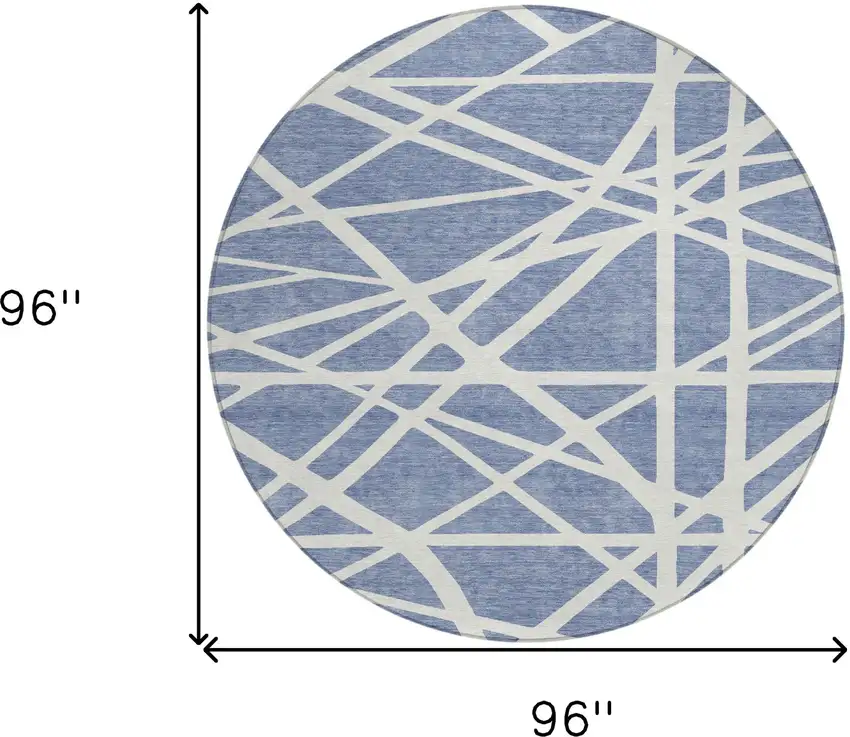 8' Denim Blue And Ivory Round Geometric Washable Indoor Outdoor Area Rug Photo 5