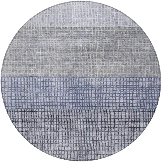 8' Denim Blue And Ivory Round Geometric Washable Indoor Outdoor Area Rug Photo 3