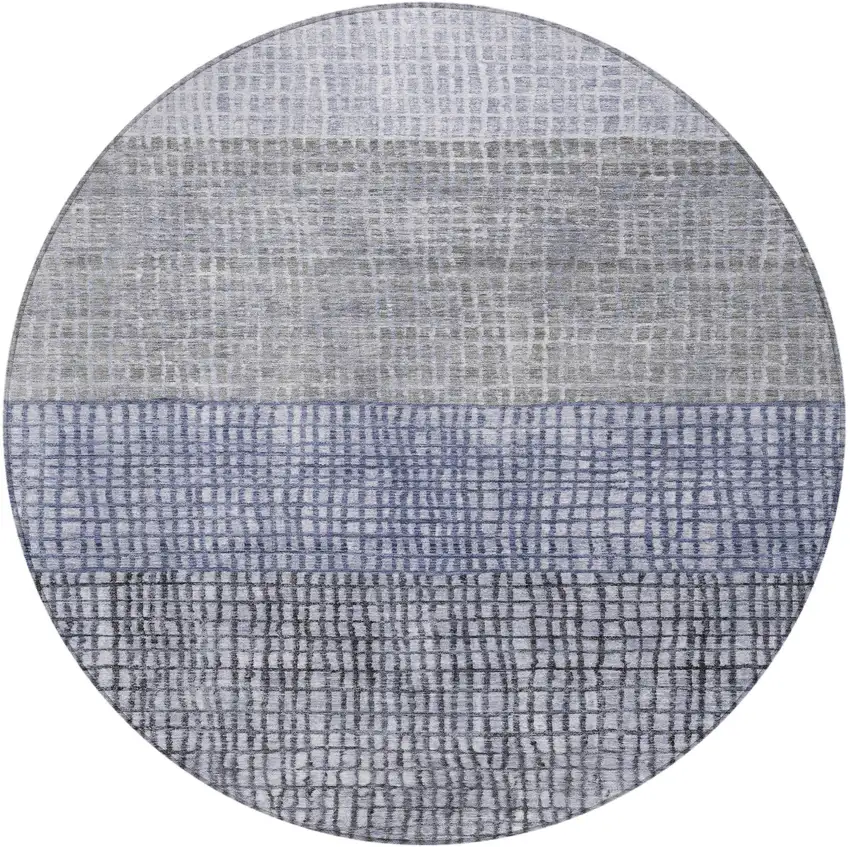8' Denim Blue And Ivory Round Geometric Washable Indoor Outdoor Area Rug Photo 3