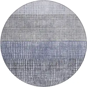 Photo of 8' Denim Blue And Ivory Round Geometric Washable Indoor Outdoor Area Rug