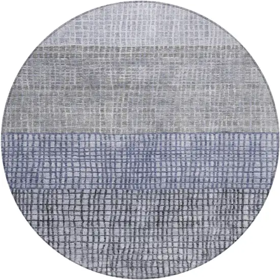 8' Denim Blue And Ivory Round Geometric Washable Indoor Outdoor Area Rug Photo 1