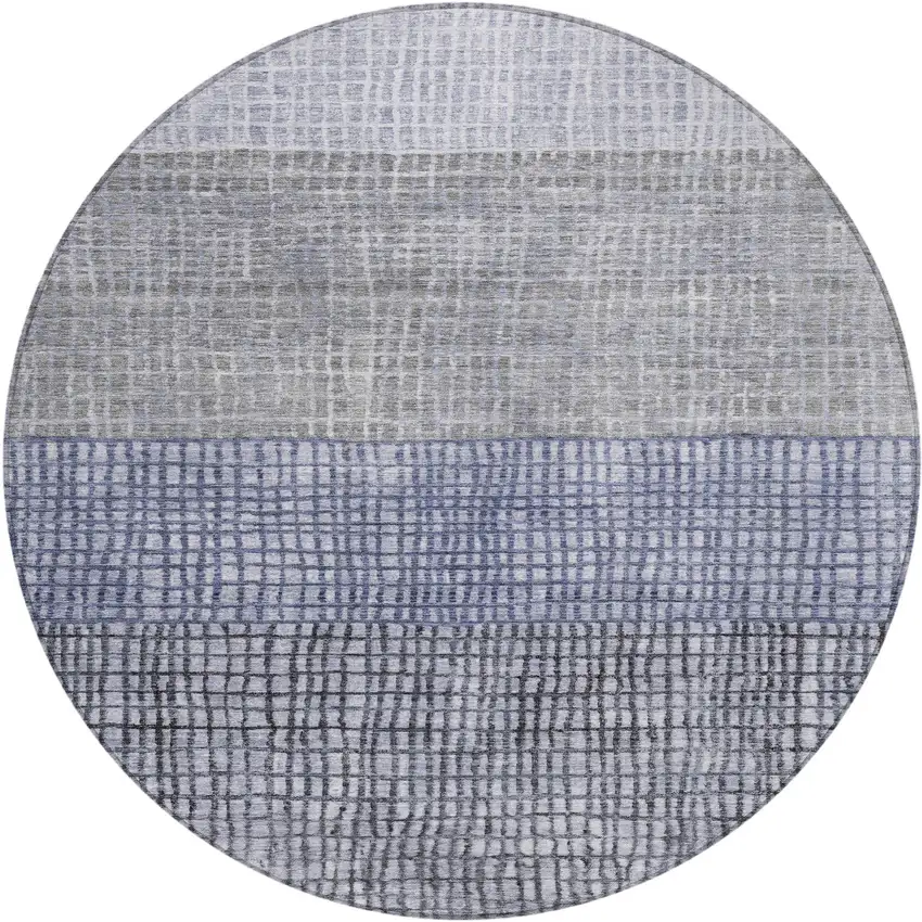 8' Denim Blue And Ivory Round Geometric Washable Indoor Outdoor Area Rug Photo 1