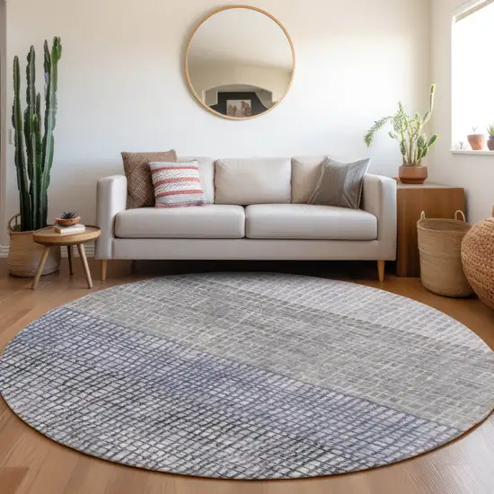 8' Denim Blue And Ivory Round Geometric Washable Indoor Outdoor Area Rug Photo 6