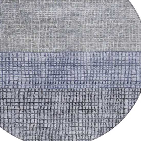 8' Denim Blue And Ivory Round Geometric Washable Indoor Outdoor Area Rug Photo 8