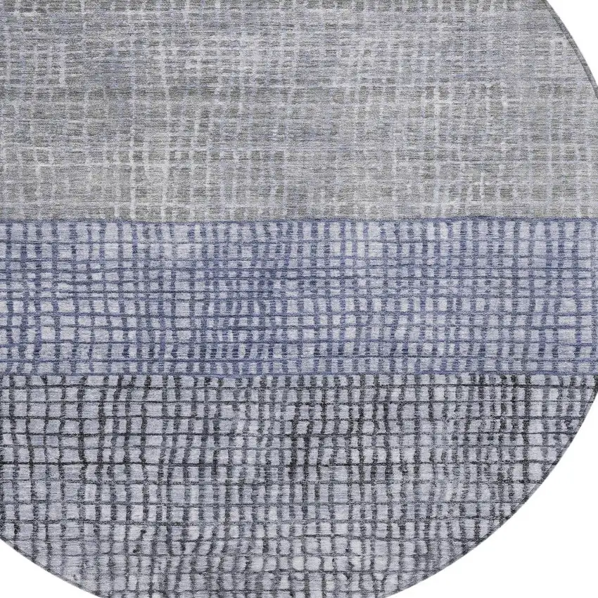 8' Denim Blue And Ivory Round Geometric Washable Indoor Outdoor Area Rug Photo 8