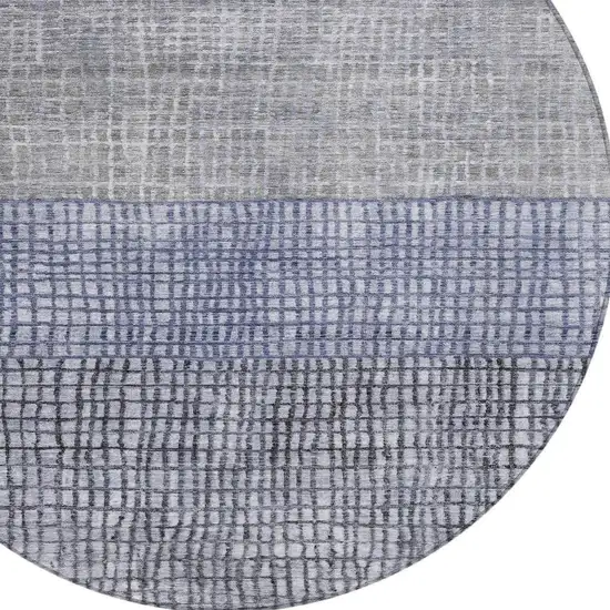8' Denim Blue And Ivory Round Geometric Washable Indoor Outdoor Area Rug Photo 4
