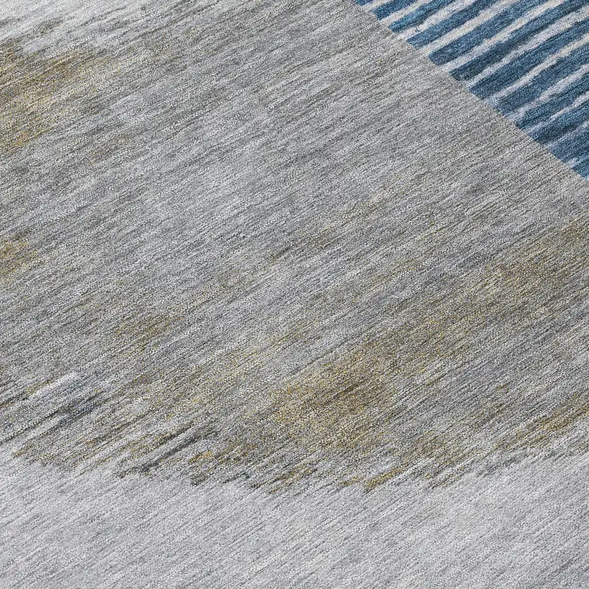 8' Denim Blue And Ivory Round Geometric Washable Indoor Outdoor Area Rug Photo 9