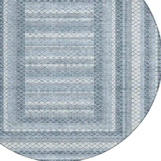 8' Denim Blue And Ivory Round Geometric Washable Indoor Outdoor Area Rug Photo 4