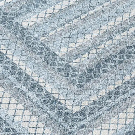 8' Denim Blue And Ivory Round Geometric Washable Indoor Outdoor Area Rug Photo 8