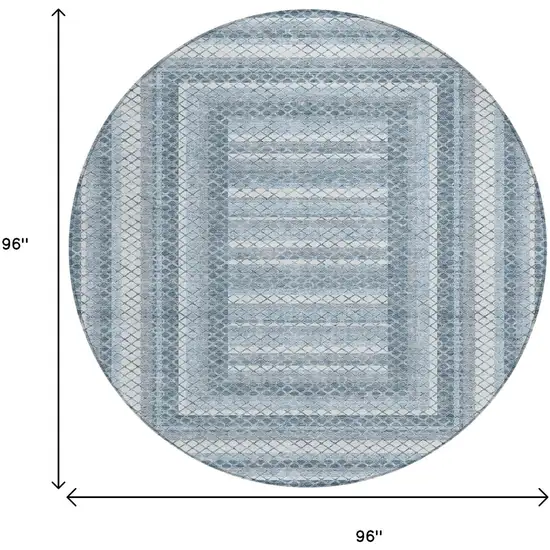 8' Denim Blue And Ivory Round Geometric Washable Indoor Outdoor Area Rug Photo 9