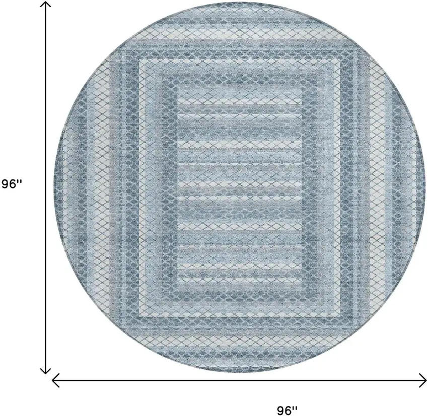 8' Denim Blue And Ivory Round Geometric Washable Indoor Outdoor Area Rug Photo 9