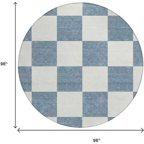 8' Denim Blue And Ivory Round Geometric Washable Indoor Outdoor Area Rug Photo 3