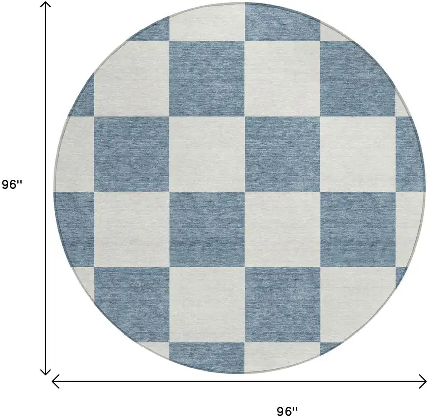 8' Denim Blue And Ivory Round Geometric Washable Indoor Outdoor Area Rug Photo 3