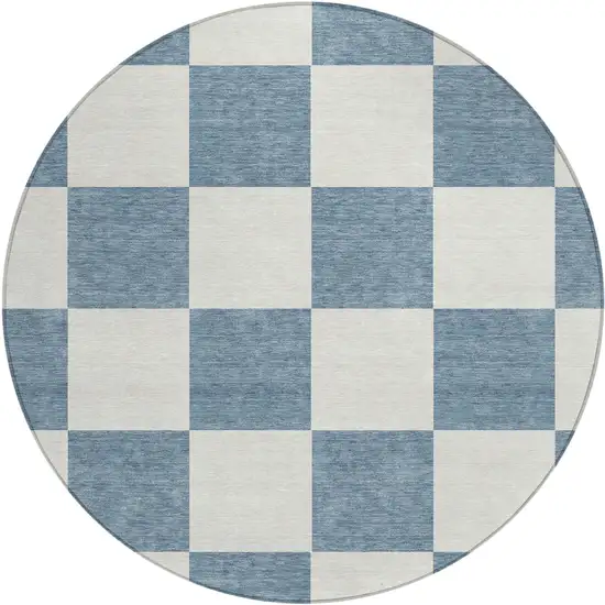 8' Denim Blue And Ivory Round Geometric Washable Indoor Outdoor Area Rug Photo 2