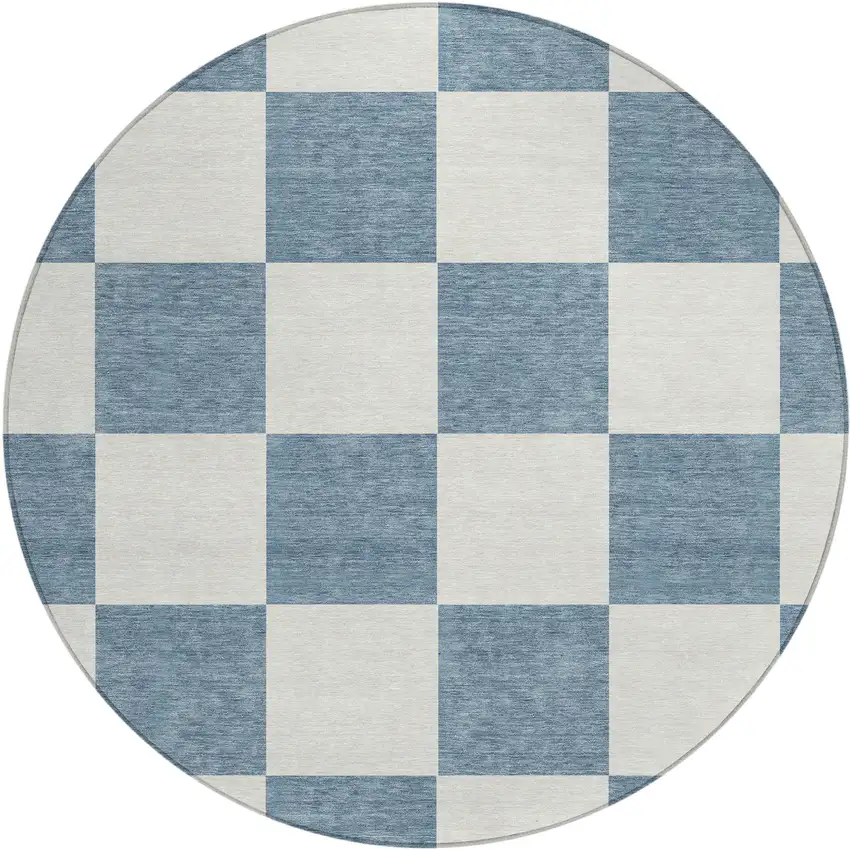 8' Denim Blue And Ivory Round Geometric Washable Indoor Outdoor Area Rug Photo 2