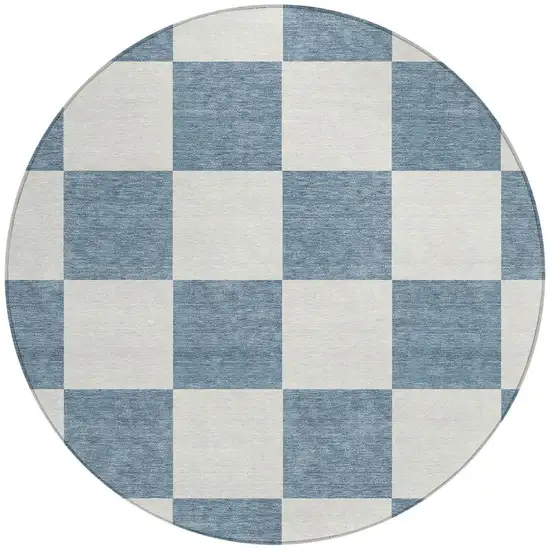 8' Denim Blue And Ivory Round Geometric Washable Indoor Outdoor Area Rug Photo 4
