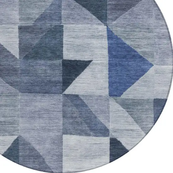 8' Denim Blue And Ivory Round Geometric Washable Indoor Outdoor Area Rug Photo 2