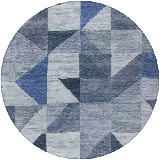 8' Denim Blue And Ivory Round Geometric Washable Indoor Outdoor Area Rug Photo 3