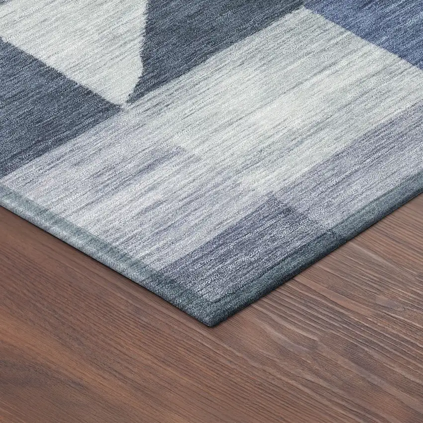 8' Denim Blue And Ivory Round Geometric Washable Indoor Outdoor Area Rug Photo 8