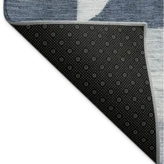 8' Denim Blue And Ivory Round Geometric Washable Indoor Outdoor Area Rug Photo 7