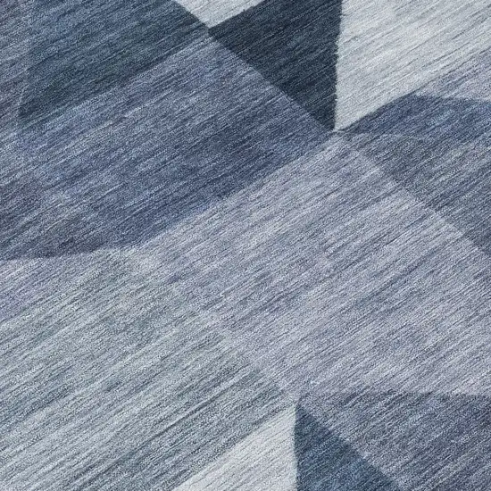 8' Denim Blue And Ivory Round Geometric Washable Indoor Outdoor Area Rug Photo 9