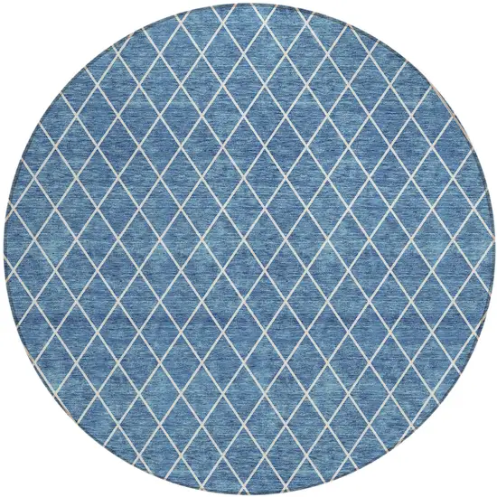8' Denim Blue And Ivory Round Geometric Washable Indoor Outdoor Area Rug Photo 2