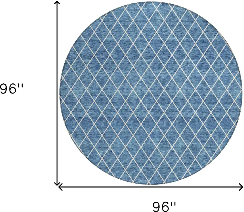 8' Denim Blue And Ivory Round Geometric Washable Indoor Outdoor Area Rug Photo 3