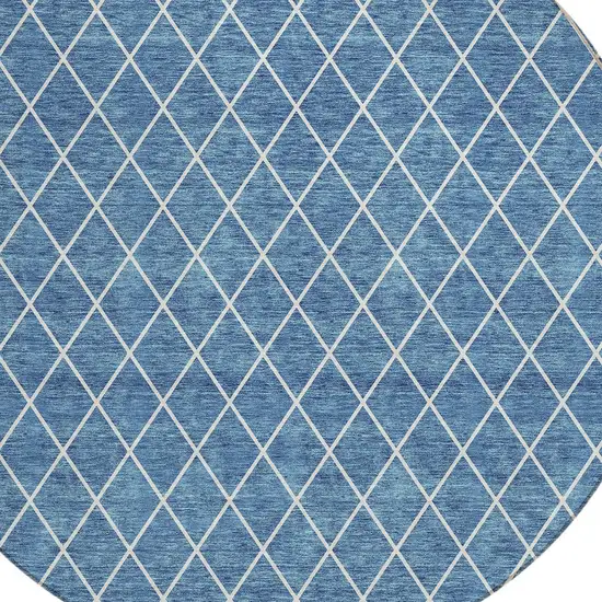 8' Denim Blue And Ivory Round Geometric Washable Indoor Outdoor Area Rug Photo 5